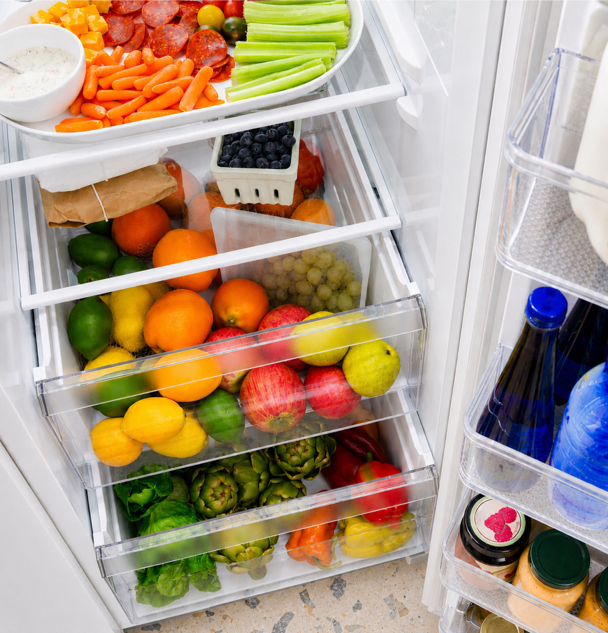 GE® 27.9 Cu. Ft. Side-By-Side Refrigerator with Extra Tall Dispenser and In-Door Icemaker GSS28NGYWW
