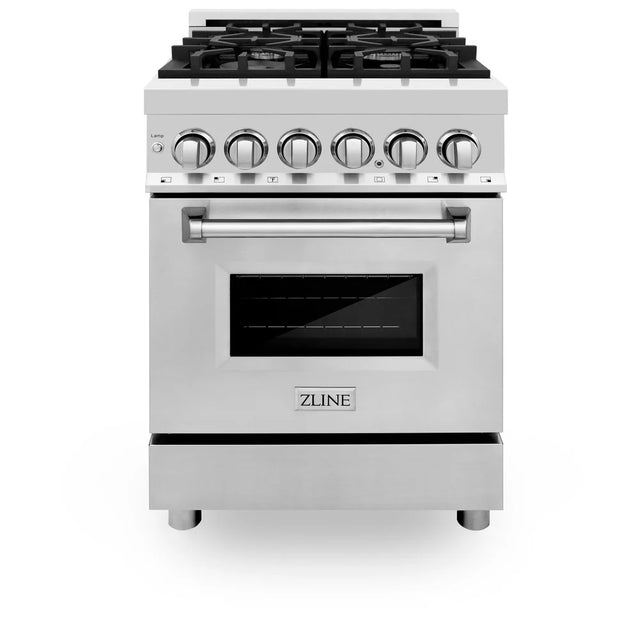 ZLINE 24 in. 2.8 cu. ft. Legacy Dual Fuel Range with 4 Burner Gas Cooktop and Electric Convection Oven in Stainless Steel (RA24) (S&D)