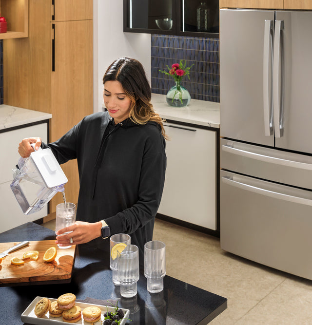 GE Profile™ ENERGY STAR® 22.9 Cu. Ft. Counter-Depth Quad-Door Refrigerator with Dual-Dispense AutoFill Pitcher and Door in Door PHD23BYWFS