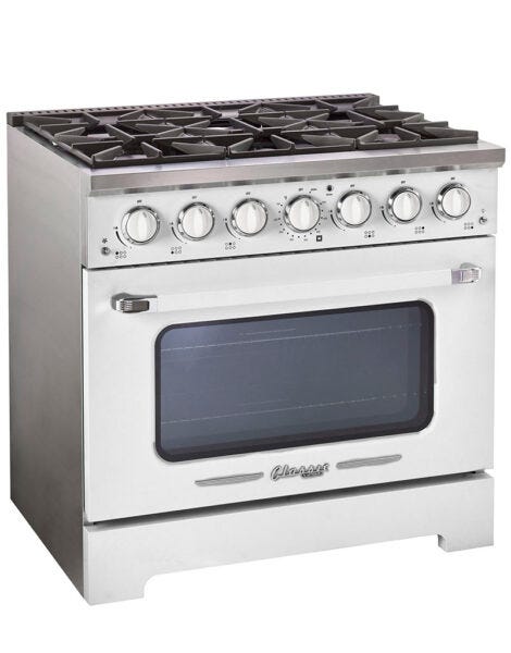 Unique 36' Classic Retro Marshmallow White Range with FR Triple Crown Burner UGP-36CR W
