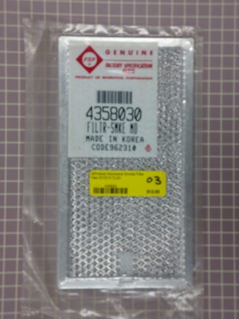 Whirlpool Microwave Smoke Filter 4358030