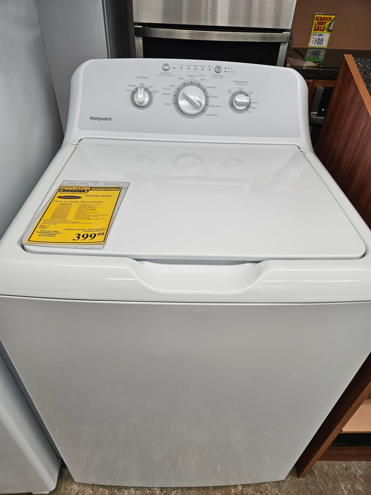 Reconditioned Hotpoint 3.8 Cu. Ft. Capacity Top Load Washer HTW240ASK4WS