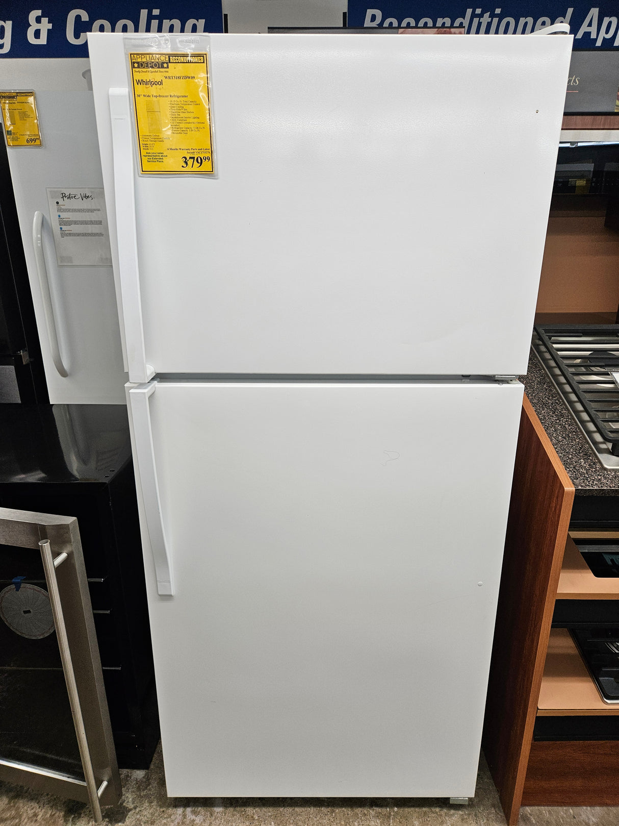 Reconditioned Whirlpool 30" Wide Top-Freezer Refrigerator WRT318FZDW09
