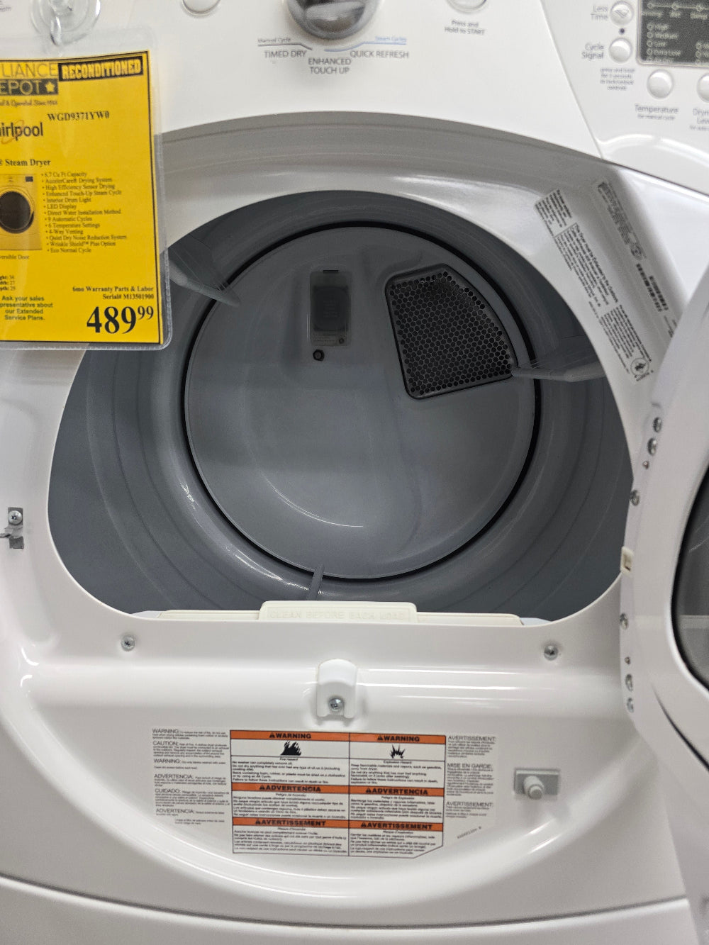 Reconditioned Whirlpool Duet Steam Gas Dryer WGD9371YW0