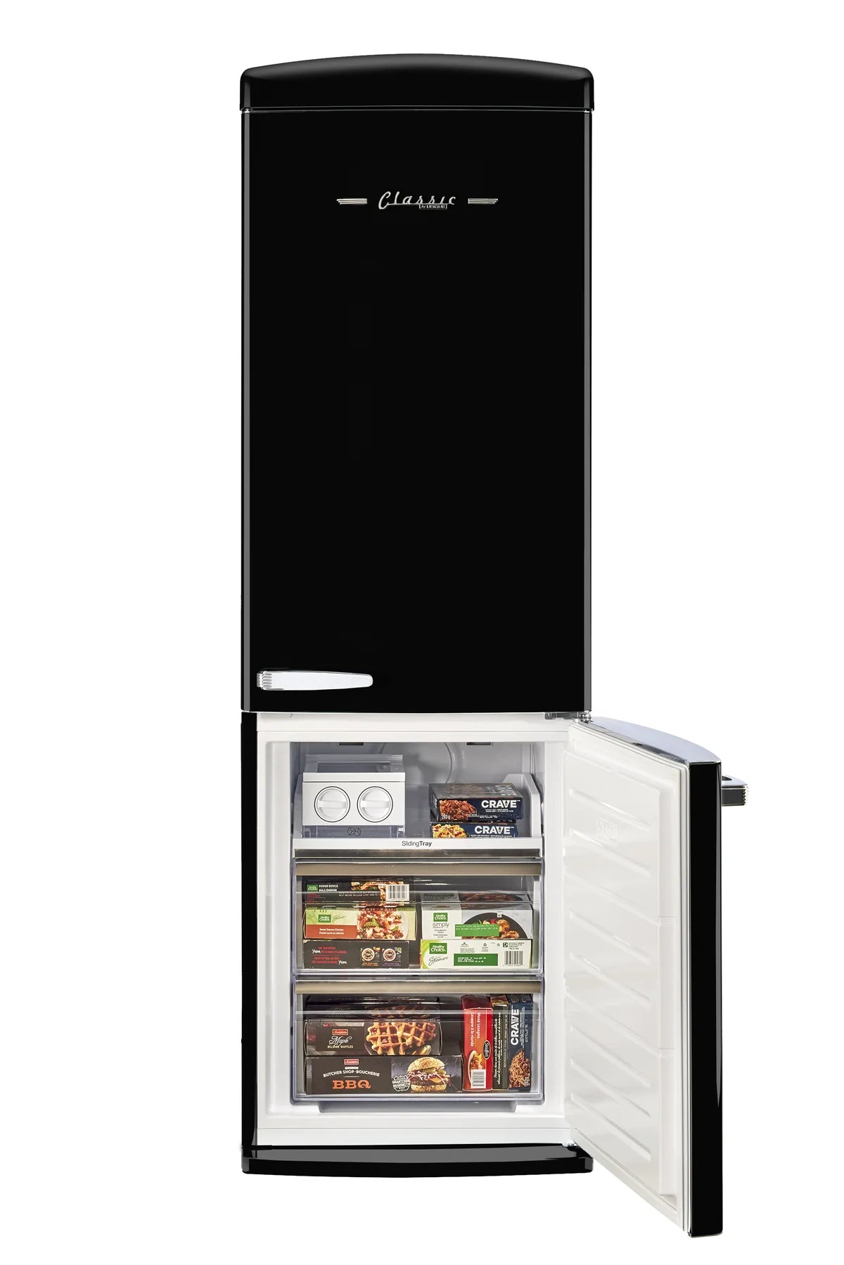 Classic Retro 23.6 in 11.7 cu. ft. Frost Free Retro Bottom Freezer Refrigerator in Midnight Black, ENERGY STAR UGP-340L B AC