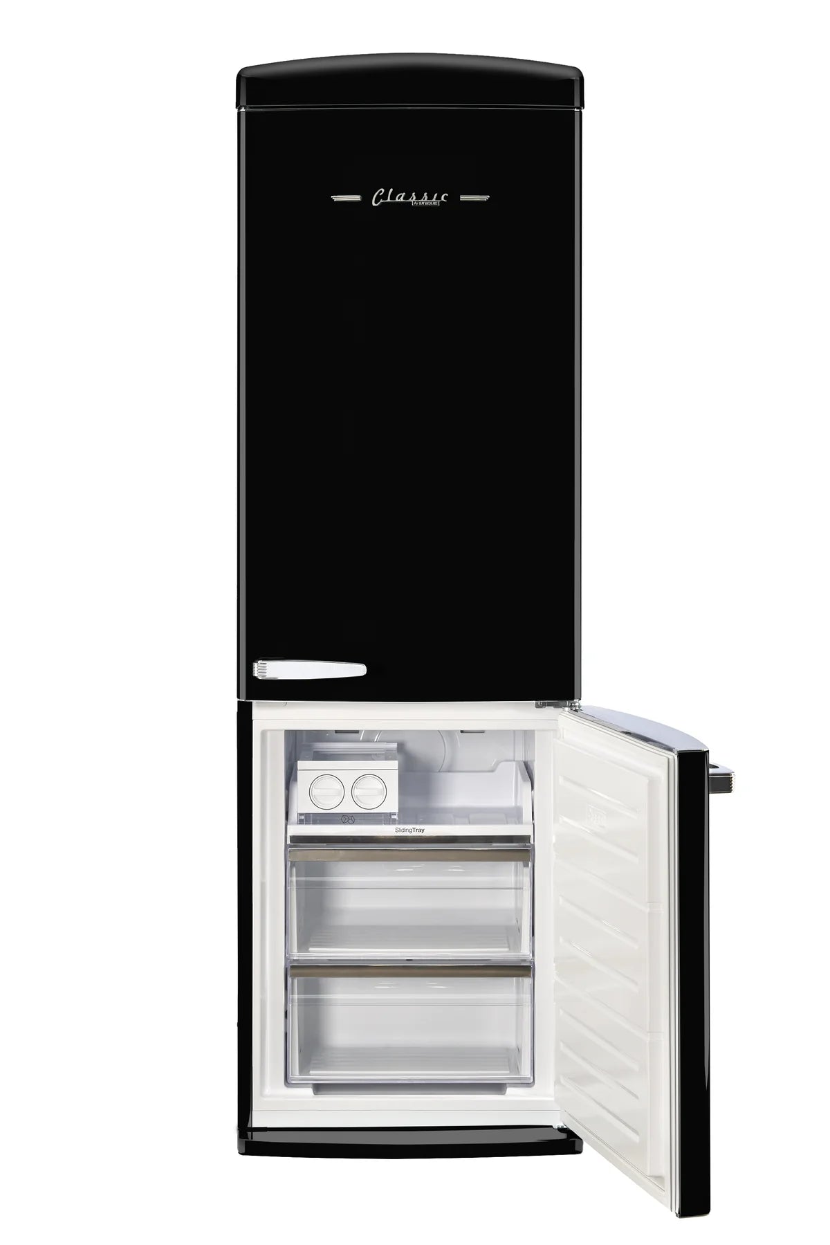 Classic Retro 23.6 in 11.7 cu. ft. Frost Free Retro Bottom Freezer Refrigerator in Midnight Black, ENERGY STAR UGP-340L B AC