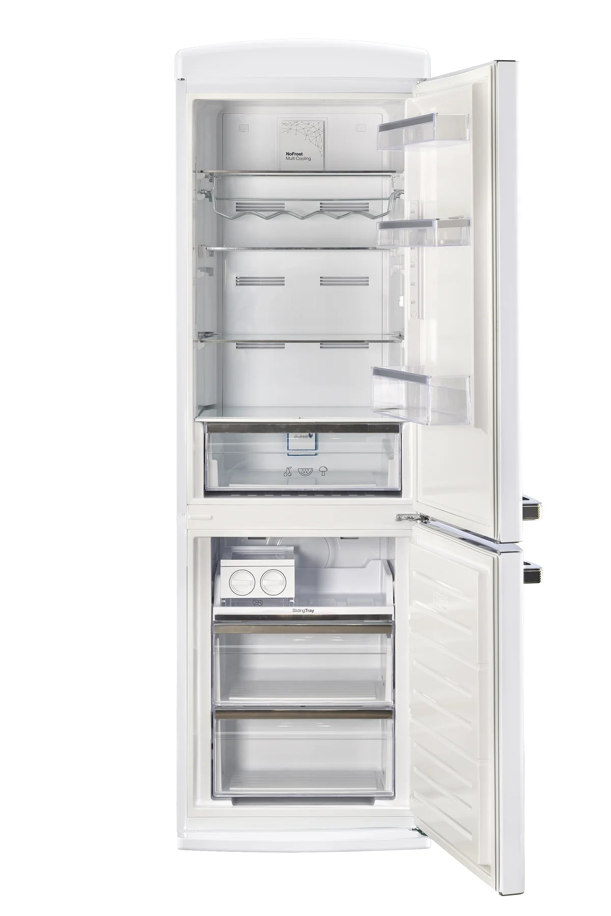 Classic Retro 23.6 in 11.7 cu. ft. Frost Free Retro Bottom Freezer Refrigerator in Marshmallow White, ENERGY STAR UGP-340L W AC