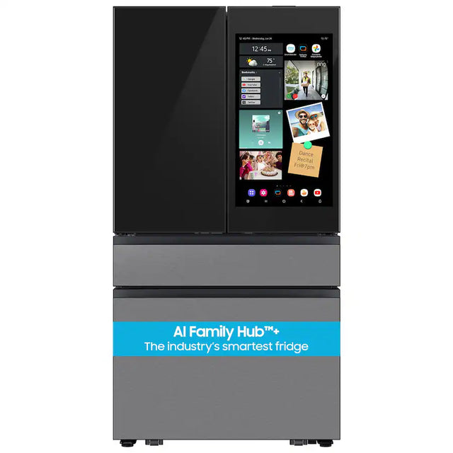 Samsung - Bespoke 29 cu. ft. 4-Door French Door Refrigerator with AI Family Hub+ - Charcoal Glass & Stainless Steel RF90F29AECRAA (S&D)