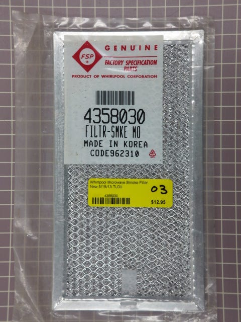 Whirlpool Microwave Smoke Filter 4358030