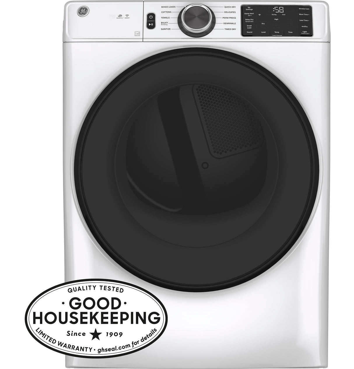 GE Long Vent 7.8 cu. ft. Capacity Smart Electric Dryer with Sanitize Cycle GFV55ESSNWW