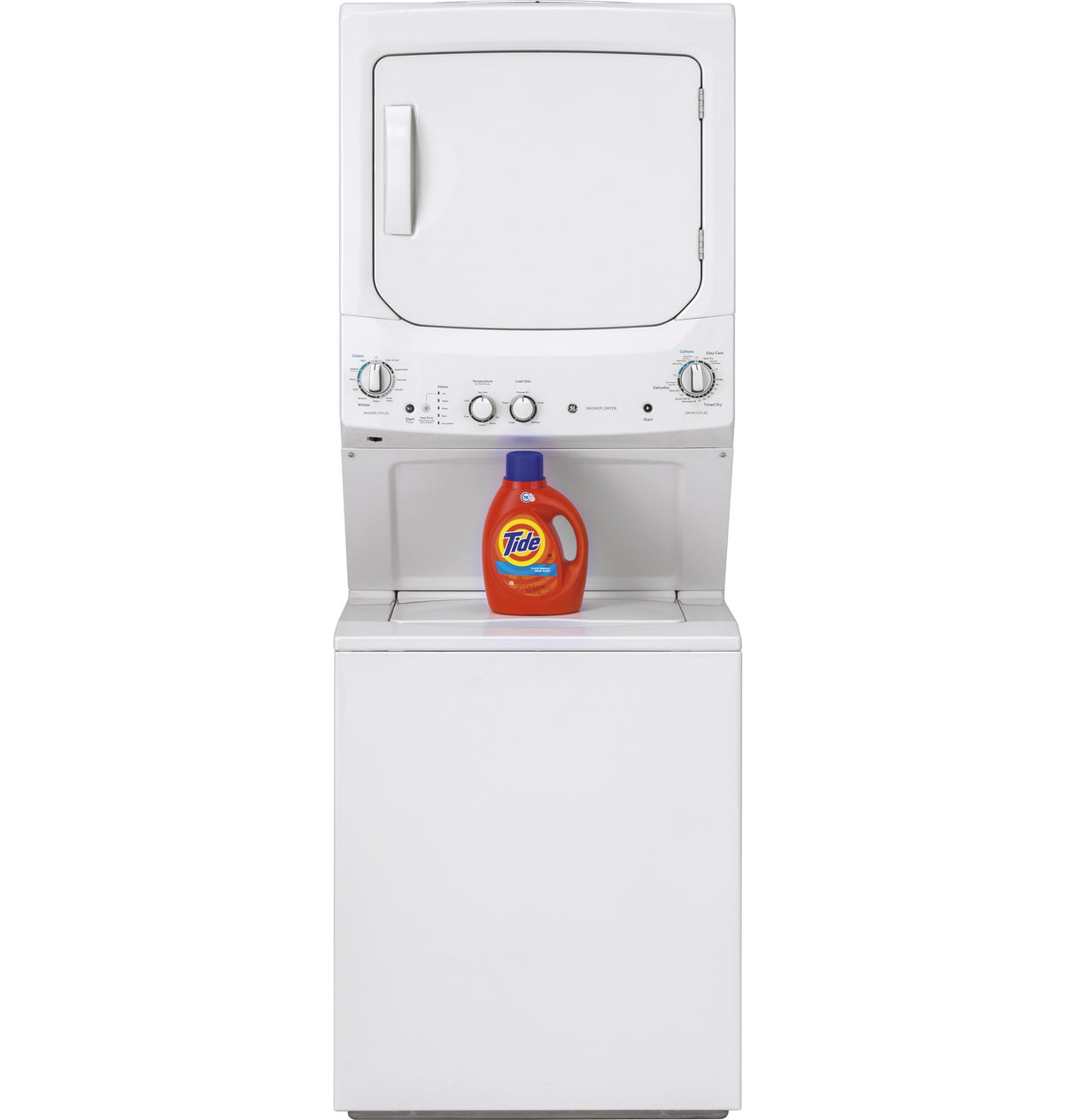 GE Unitized Spacemaker 3.8 cu. ft. Capacity Washer with Stainless Steel Basket and 5.9 cu. ft. Capacity Long Vent Electric Dryer GUV27ESSMWW