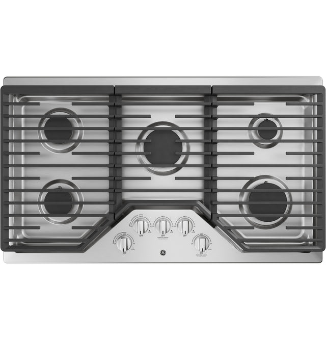 GE 36" Built-In Gas Cooktop with 5 Burners and Dishwasher Safe Grates JGP5036SLSS-Stainless Steel