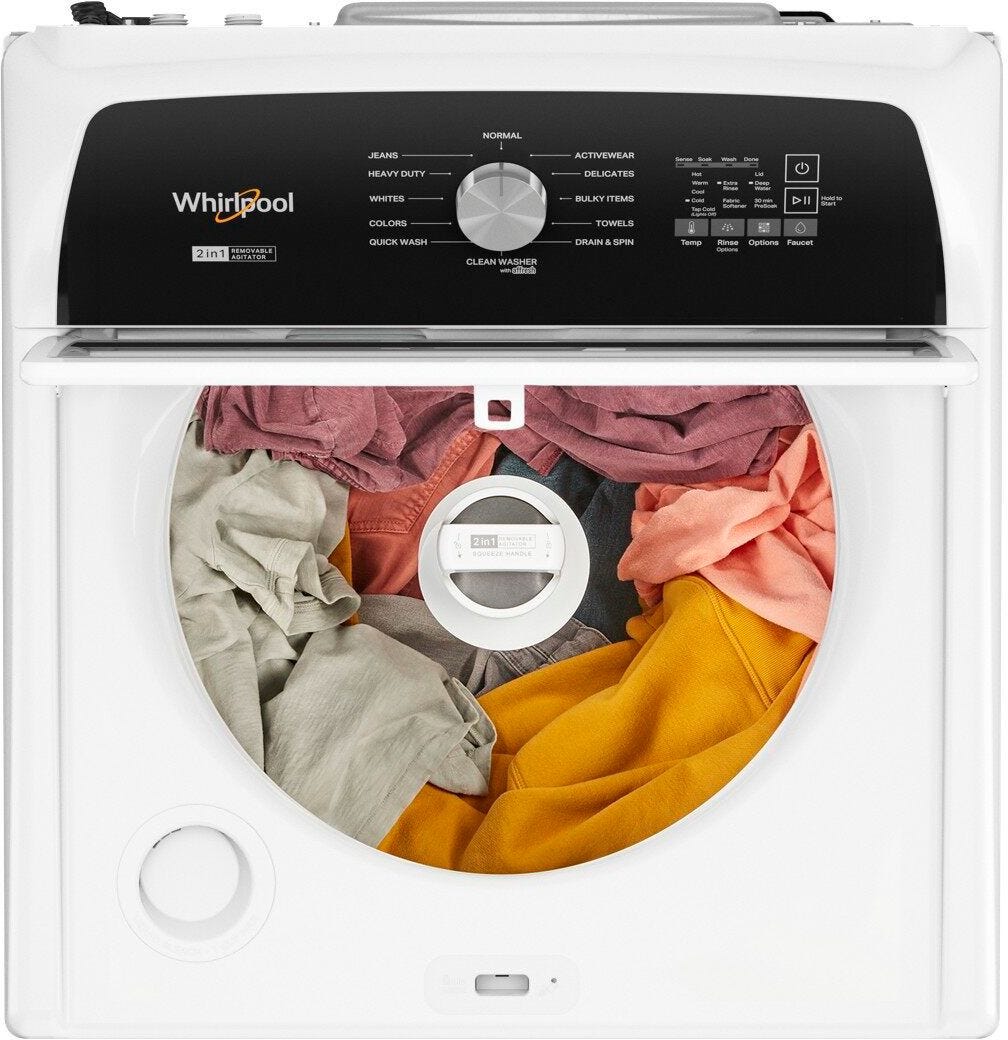 Whirlpool 4.7–4.8 Cu. Ft. Top Load Washer with 2 in 1 Removable Agitator WTW5057LW