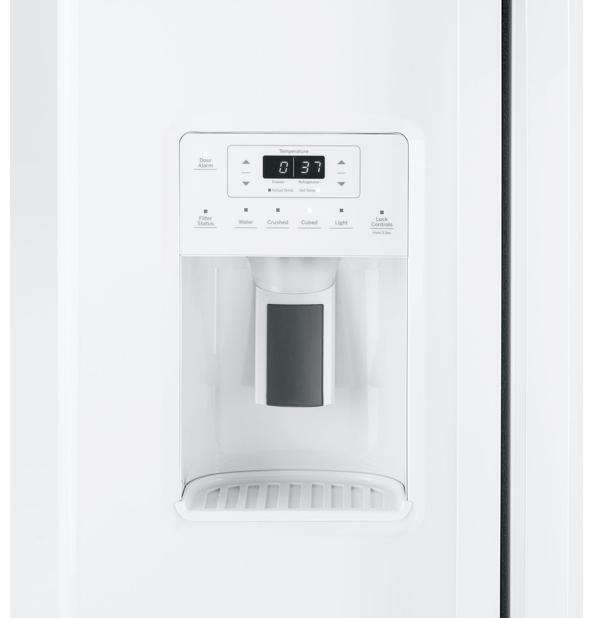 GE® ENERGY STAR® 27.9 Cu. Ft. Side-By-Side Refrigerator with Extra Tall Dispenser and In-Door Icemaker GSS23GGPWW