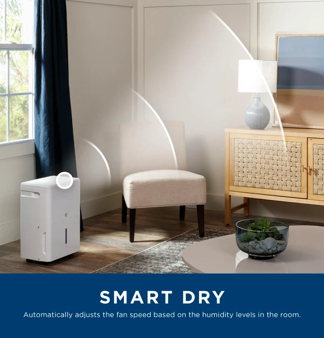 GE® 22 Pint Portable Dehumidifier with Smart Dry for Damp Spaces ADHL22LA
