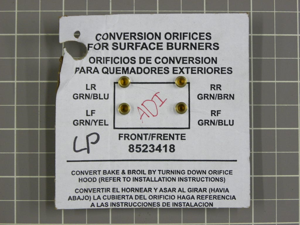 Whirlpool Range Conversion Orifices For Surface Burners 8523418