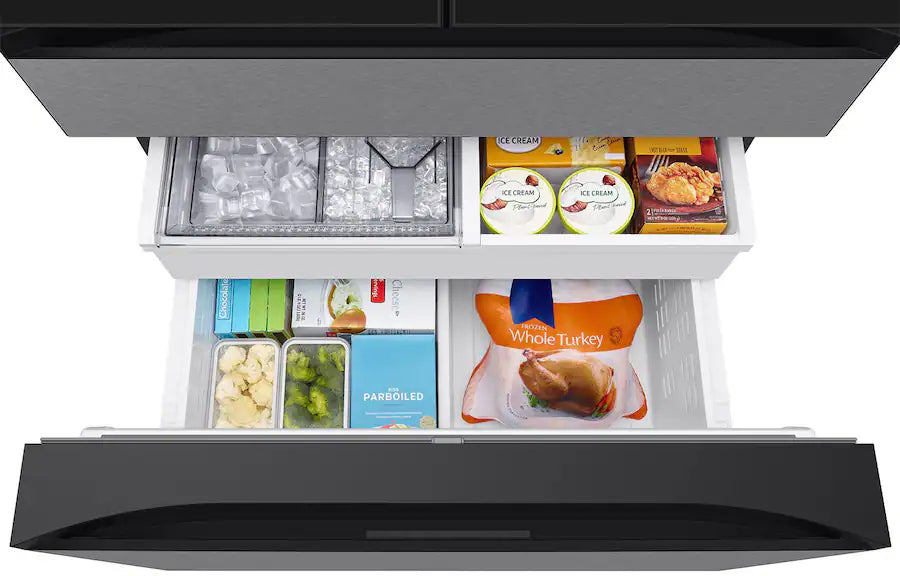 Samsung - Bespoke 29 cu. ft. 4-Door French Door Refrigerator with AI Family Hub+ - Charcoal Glass & Stainless Steel RF90F29AECRAA (S&D)