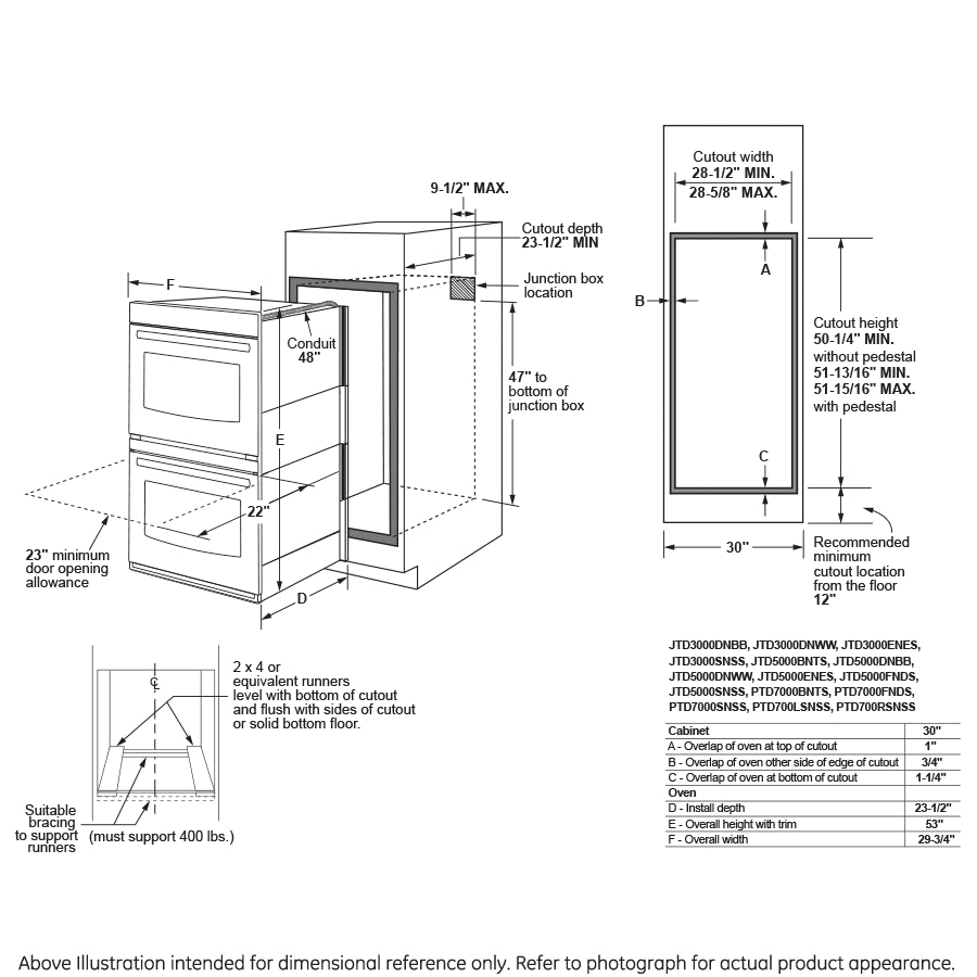 GE 30" Built-In Double Wall Oven JTD3000SNSS