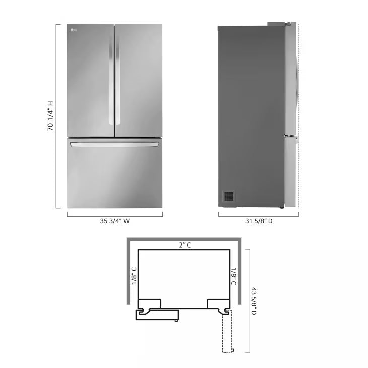 LG 27 cu. ft. Smart Counter-Depth MAX™ French Door Refrigerator LRFLC2706S