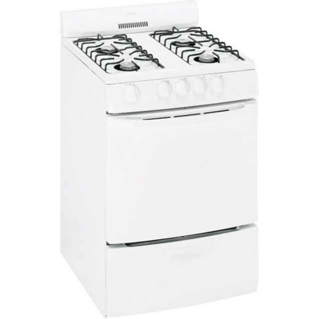Hotpoint 24 Inch Freestanding Gas Range with 4 Open Burners, Electronic Pilotless Ignition, 3.0 cu. ft. Manual Clean Oven and Broiler Drawer RGA724EK7WH