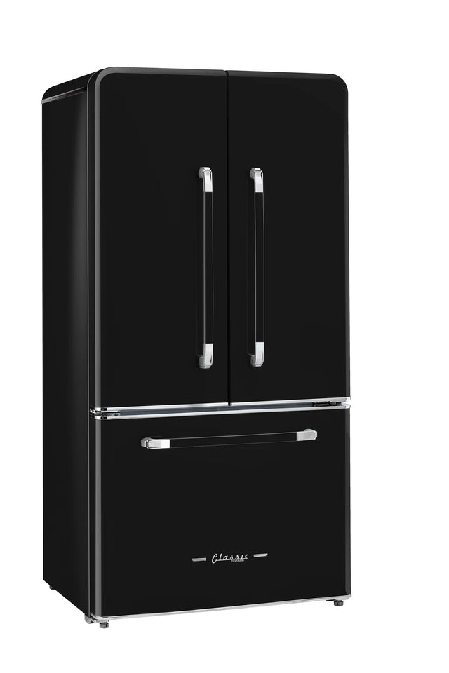 Classic Retro 36-inch 21.4 cu. ft. Frost Free French Door Counter Depth Refrigerator with Built-In Ice Maker in Midnight Black, ENERGY STAR® UGP-595L B AC
