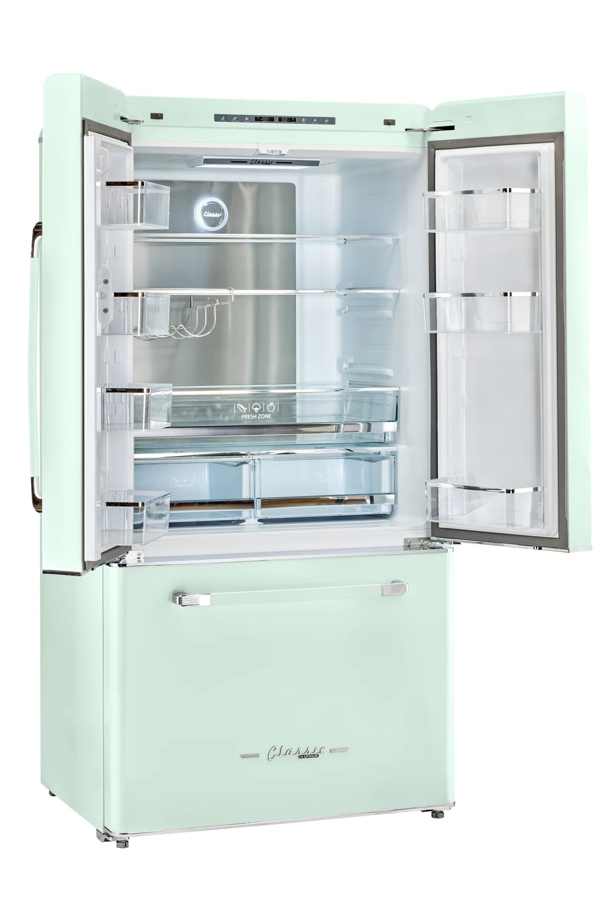 Classic Retro 36-inch 21.4 cu. ft. Frost Free French Door Counter Depth Refrigerator with Built-In Ice Maker in Summer Mint Green, ENERGY STAR® UGP-595L LG AC