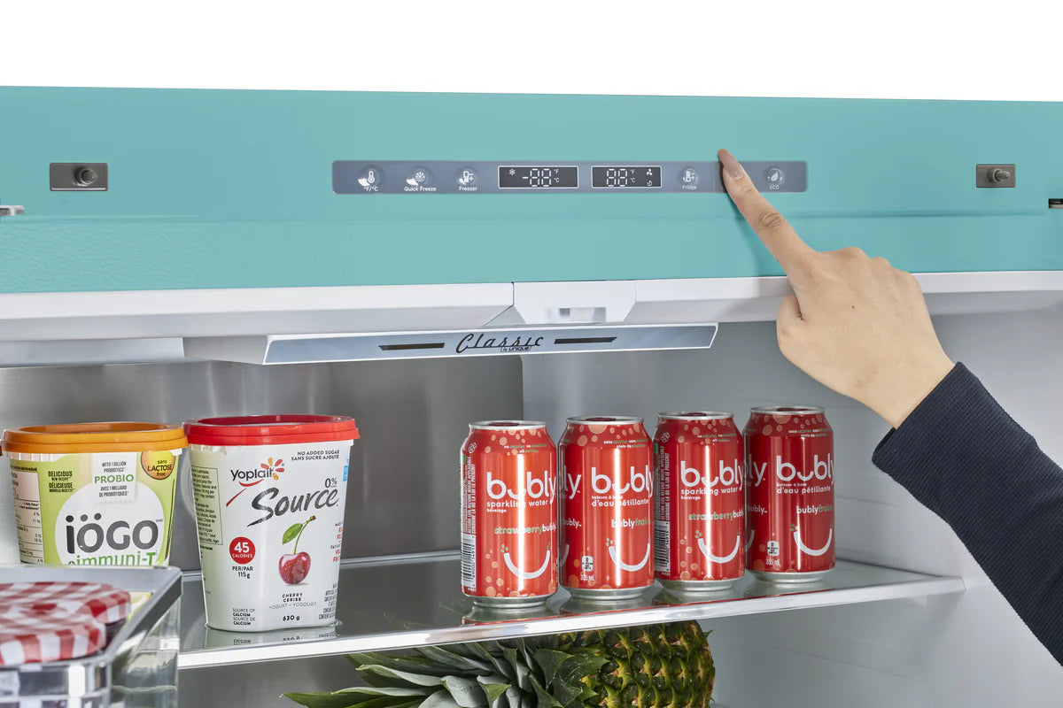 Classic Retro 36-inch 21.4 cu. ft. Frost Free French Door Counter Depth Refrigerator with Built-In Ice Maker in Ocean Mist Turquoise, ENERGY STAR® UGP-595L T AC