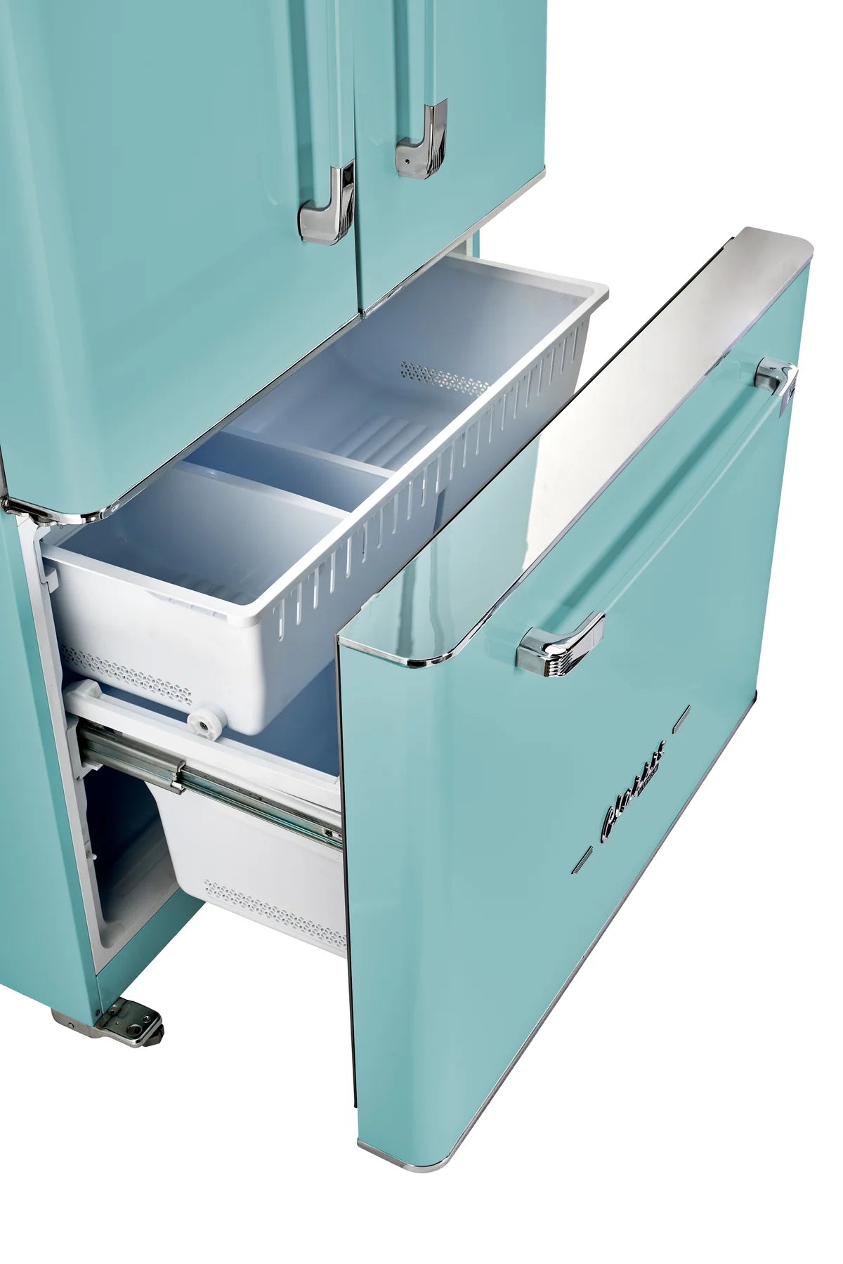 Classic Retro 36-inch 21.4 cu. ft. Frost Free French Door Counter Depth Refrigerator with Built-In Ice Maker in Ocean Mist Turquoise, ENERGY STAR® UGP-595L T AC