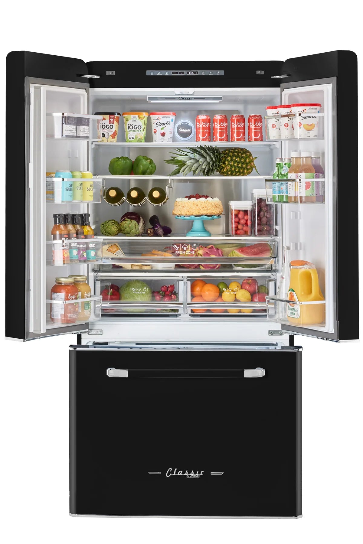 Classic Retro 36-inch 21.4 cu. ft. Frost Free French Door Counter Depth Refrigerator with Built-In Ice Maker in Midnight Black, ENERGY STAR® UGP-595L B AC