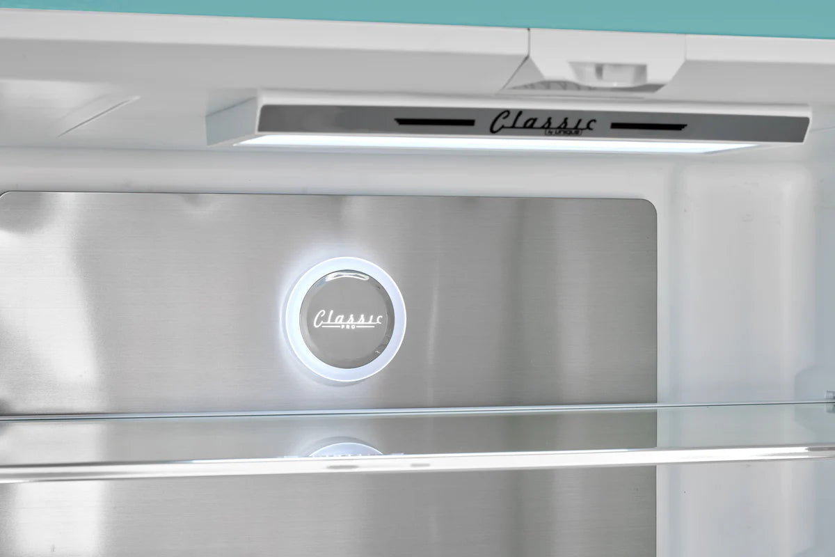 Classic Retro 36-inch 21.4 cu. ft. Frost Free French Door Counter Depth Refrigerator with Built-In Ice Maker in Ocean Mist Turquoise, ENERGY STAR® UGP-595L T AC