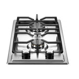 Verona VDGCT212FSS 12 inch Italian-Made Gas Cooktop with 2 Brass Burners and Continuous Cast Iron Grates in Stainless Steel
