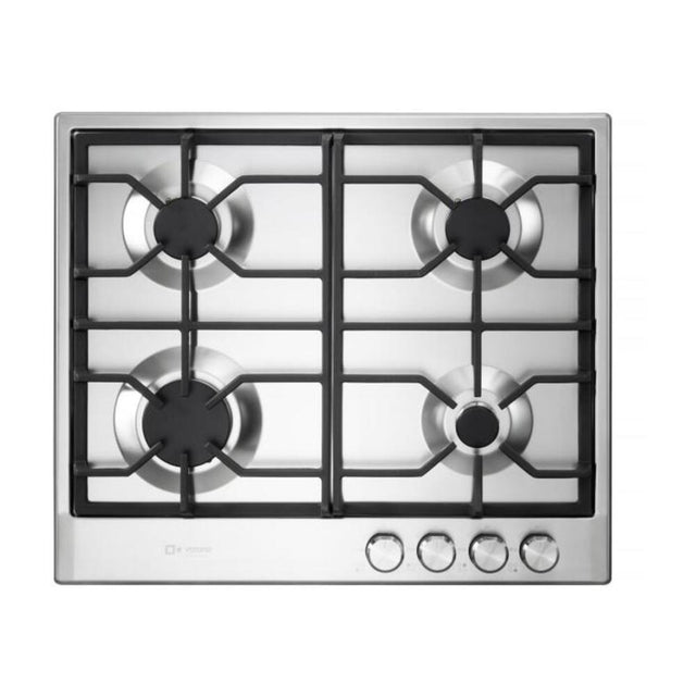 Verona VDGCT424FSS 24 inch Italian-Made Gas Cooktop with 4 Brass Burners and Continuous Cast Iron Grates in Stainless Steel