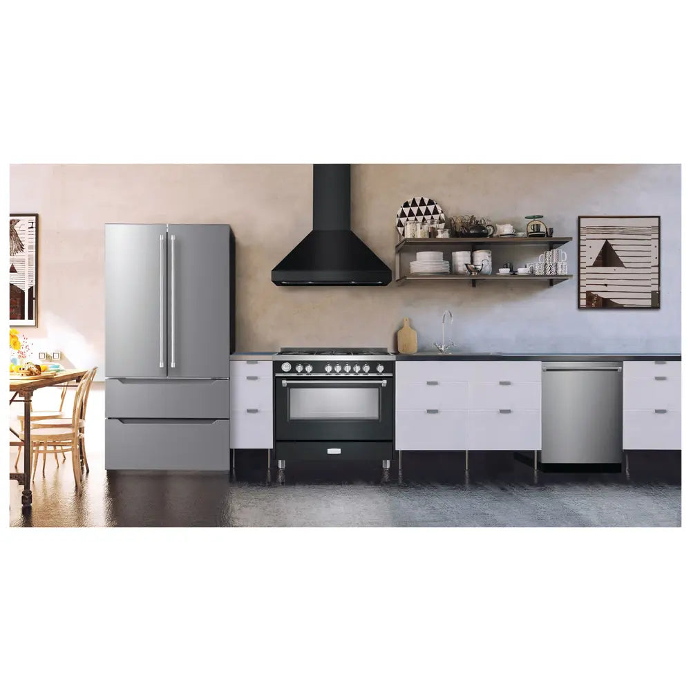 Verona VECHW36GE 36 inch Designer Chimney Wall Hood with 600 CFM, Stainless Steel Baffle Filters and LED Lighting (Matte Black)