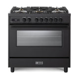 Verona VMFSGE365EE 36 inch Ultima Midnight Collection Freestanding Dual Fuel Range with 5 Sealed SABAF Brass Burners, 5 cu. ft. Oven Capacity in Matte Black