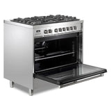 Verona VPRFSGE365SS 36 inch Prima Series Freestanding Dual Fuel Range with 5 Sealed SABAF Burners, 5 cu. ft. Oven Capacity, Touch Control Clock in Stainless Steel