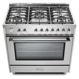 Verona VPRFSGG365SS 36 inch Prima Series Freestanding Gas Range with 5 Sealed Burners, 5 cu. ft. Oven Capacity, Temperature Gauge in Stainless Steel