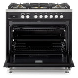 Verona VUFSGE365E 36 inch Ultima Collection Freestanding Dual Fuel Range with 5 Sealed SABAF Brass Burners, 5 cu. ft. Oven Capacity (Matte Black)