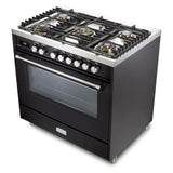 Verona VUFSGE365E 36 inch Ultima Collection Freestanding Dual Fuel Range with 5 Sealed SABAF Brass Burners, 5 cu. ft. Oven Capacity (Matte Black)
