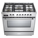 Verona VUFSGE365SS 36 inch Ultima Collection Freestanding Dual Fuel Range with 5 Sealed SABAF Brass Burners, 5 cu. ft. Oven Capacity (Stainless Steel)