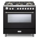 Verona VUFSGG365E 36 inch Ultima Collection Freestanding Gas Range with 5 Sealed SABAF Brass Burners, 5 cu. ft. Oven Capacity, Temperature Gauge (Matte Black)