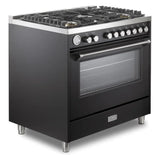 Verona VUFSGG365E 36 inch Ultima Collection Freestanding Gas Range with 5 Sealed SABAF Brass Burners, 5 cu. ft. Oven Capacity, Temperature Gauge (Matte Black)
