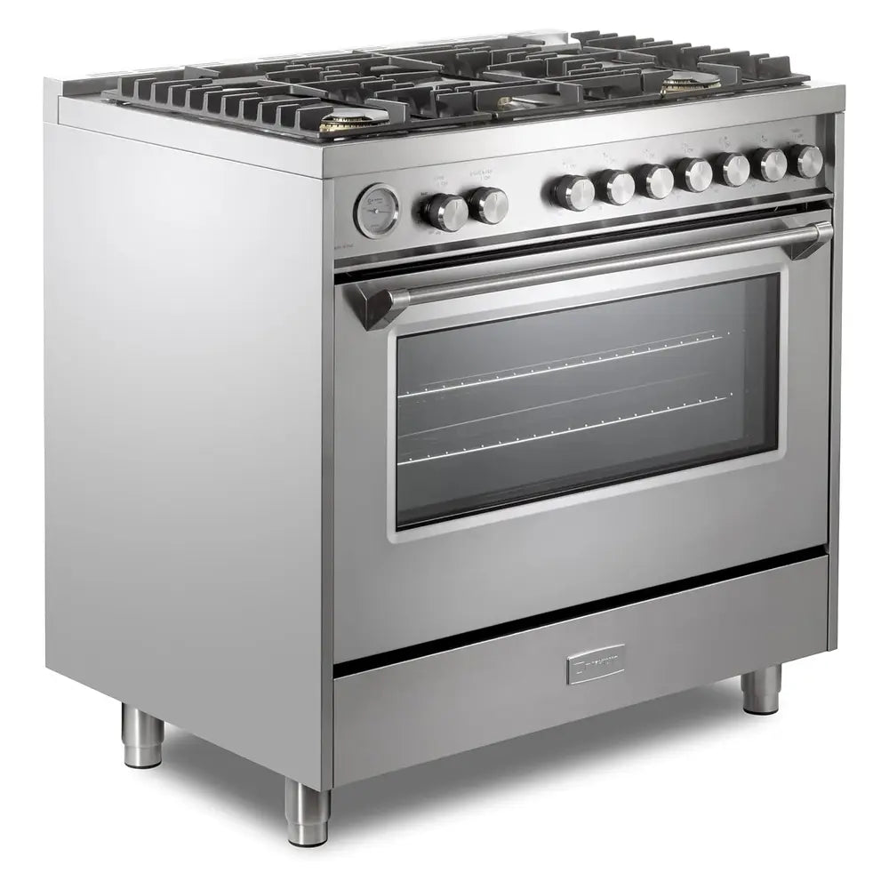 Verona VUFSGG365SS 36 inch Ultima Collection Freestanding Gas Range with 5 Sealed SABAF Brass Burners, 5 cu. ft. Oven Capacity, Temperature Gauge (Stainless Steel)