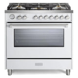 Verona VUFSGG365W 36 inch Ultima Collection Freestanding Gas Range with 5 Sealed SABAF Brass Burners, 5 cu. ft. Oven Capacity, Temperature Gauge (White)