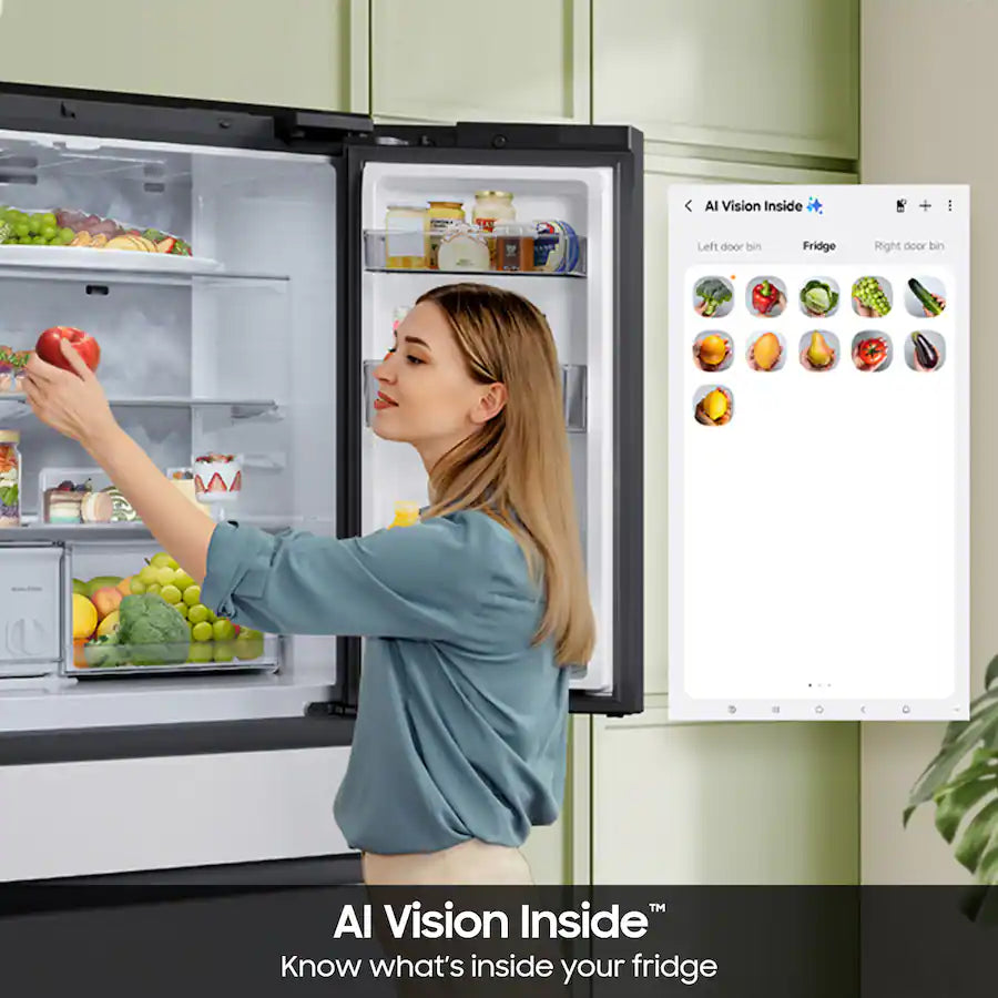 Samsung - Bespoke 29 cu. ft. 4-Door French Door Refrigerator with AI Family Hub+ - Charcoal Glass & Stainless Steel RF90F29AECRAA (S&D)