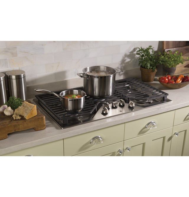 GE 36" Built-In Gas Cooktop with 5 Burners and Dishwasher Safe Grates JGP5036SLSS-Stainless Steel