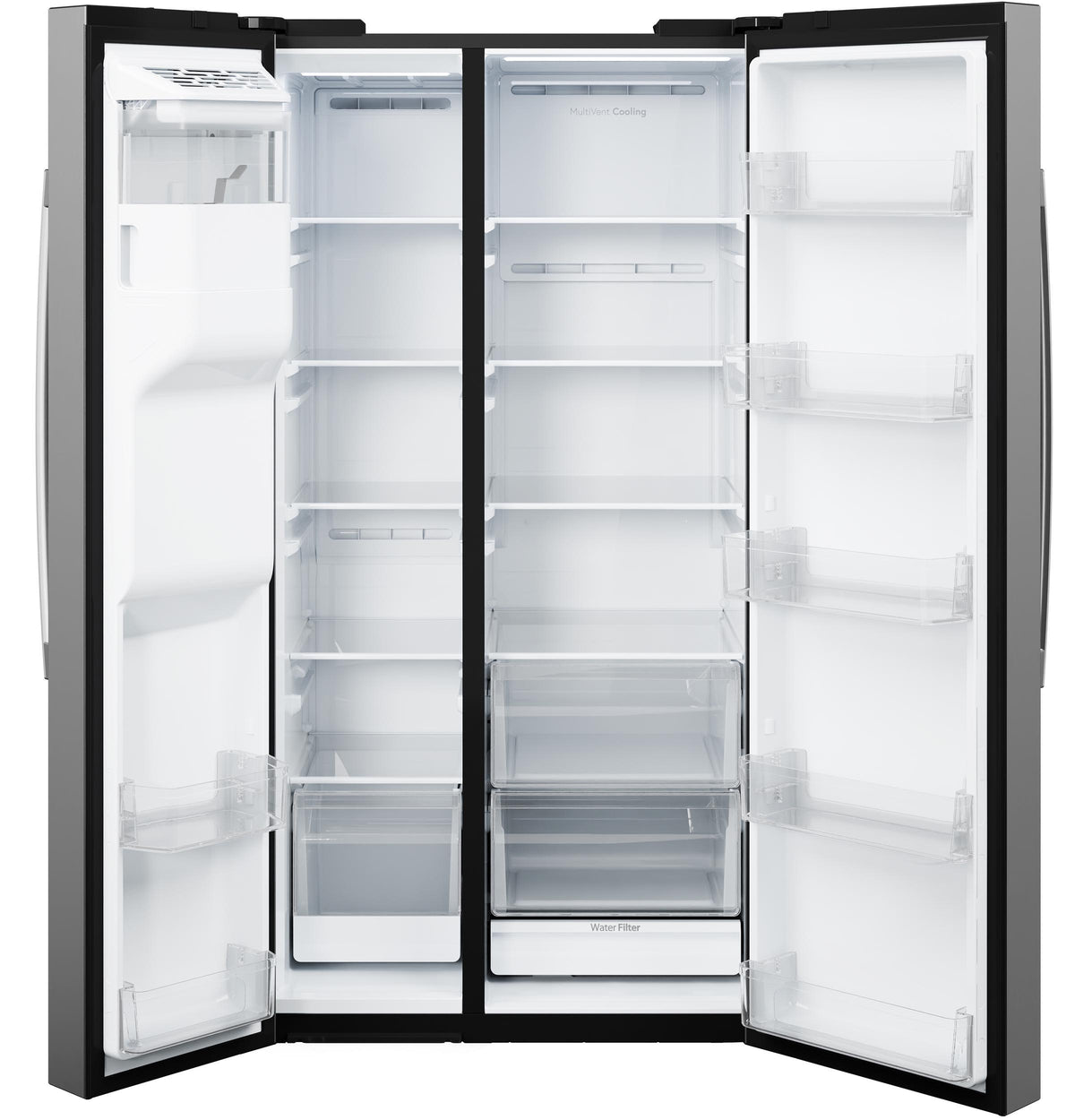 GE 23.6 Cu. Ft. Counter-Depth Side-By-Side Refrigerator with Extra Tall Dispenser and In-Door Icemaker GZS24NYYFS