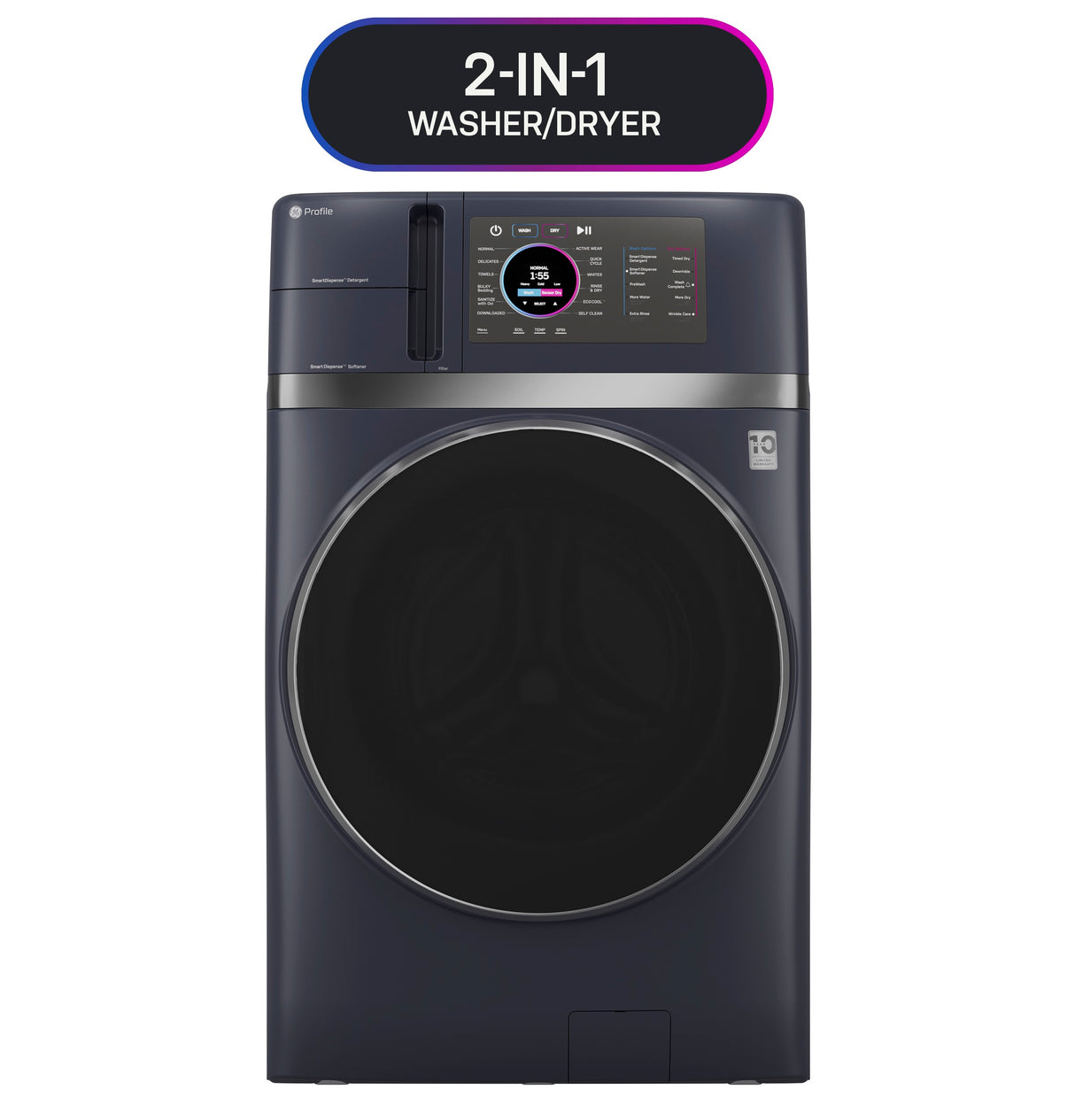 GE Profile™ ENERGY STAR® 4.8 cu. ft. Capacity UltraFast Combo with Ventless Inverter Heat Pump Technology Washer/Dryer PFQ97HSPVRS