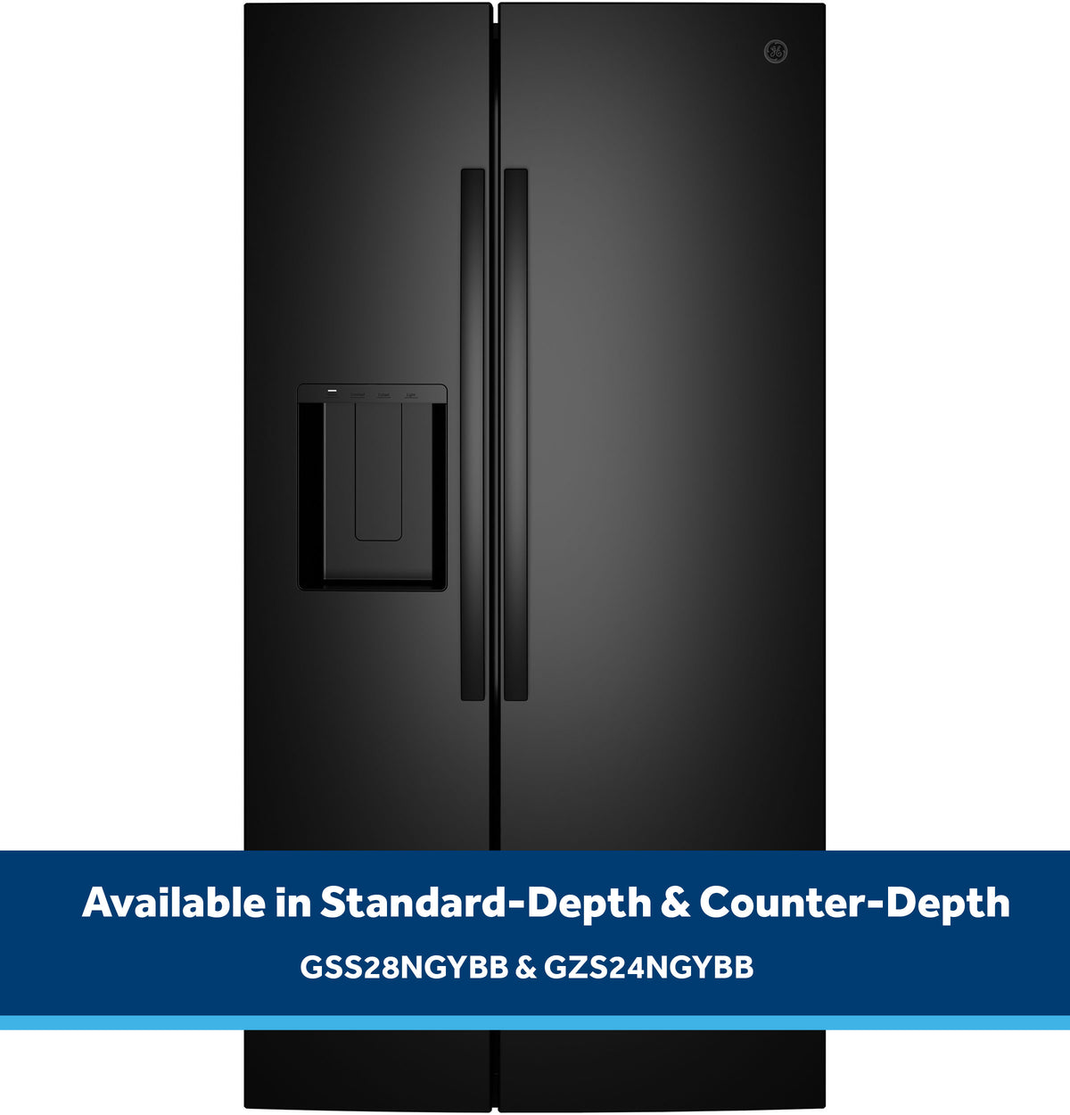 GE 23.6 Cu. Ft. Counter-Depth Side-By-Side Refrigerator with Extra Tall Dispenser and In-Door Icemaker GZS24NGYBB