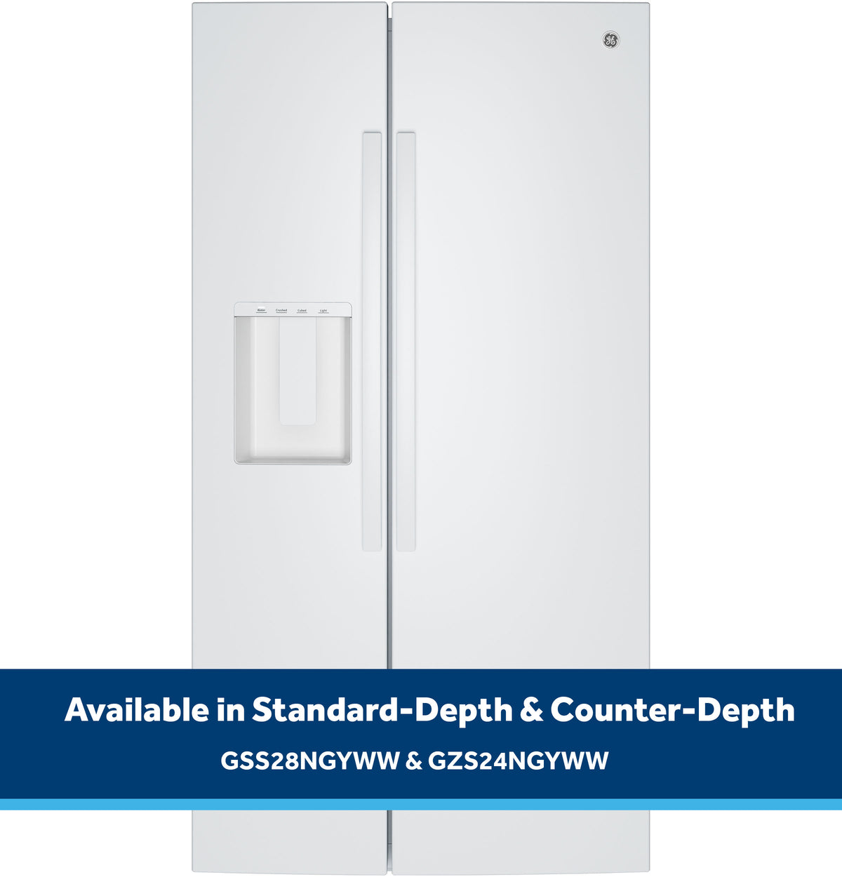 GE 23.6 Cu. Ft. Counter-Depth Side-By-Side Refrigerator with Extra Tall Dispenser and In-Door Icemaker GZS24NGYWW
