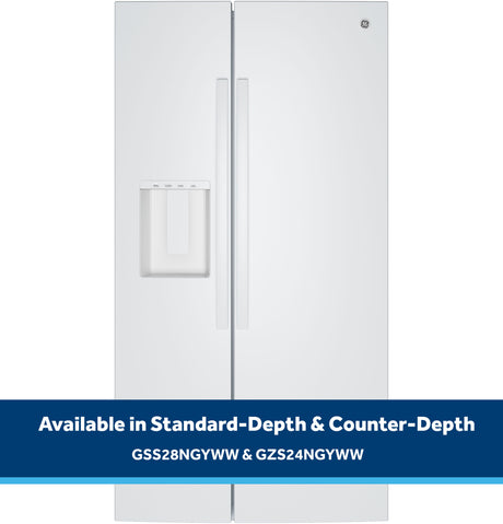 GE 23.6 Cu. Ft. Counter-Depth Side-By-Side Refrigerator with Extra Tall Dispenser and In-Door Icemaker GZS24NGYWW